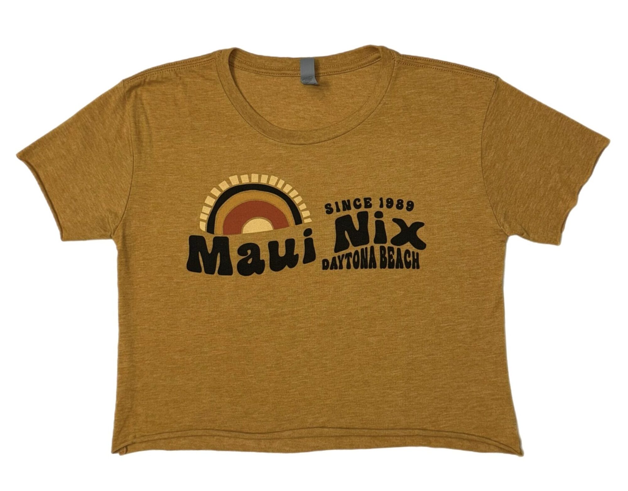 This is an image of Tees Women Maui Nix 70’s Sunset Hemless Crop Top
