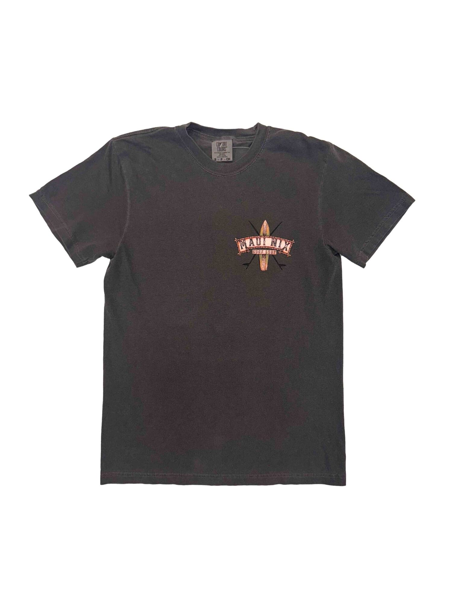 This is an image of Maui Nix Hibiscus & Surfboard tee